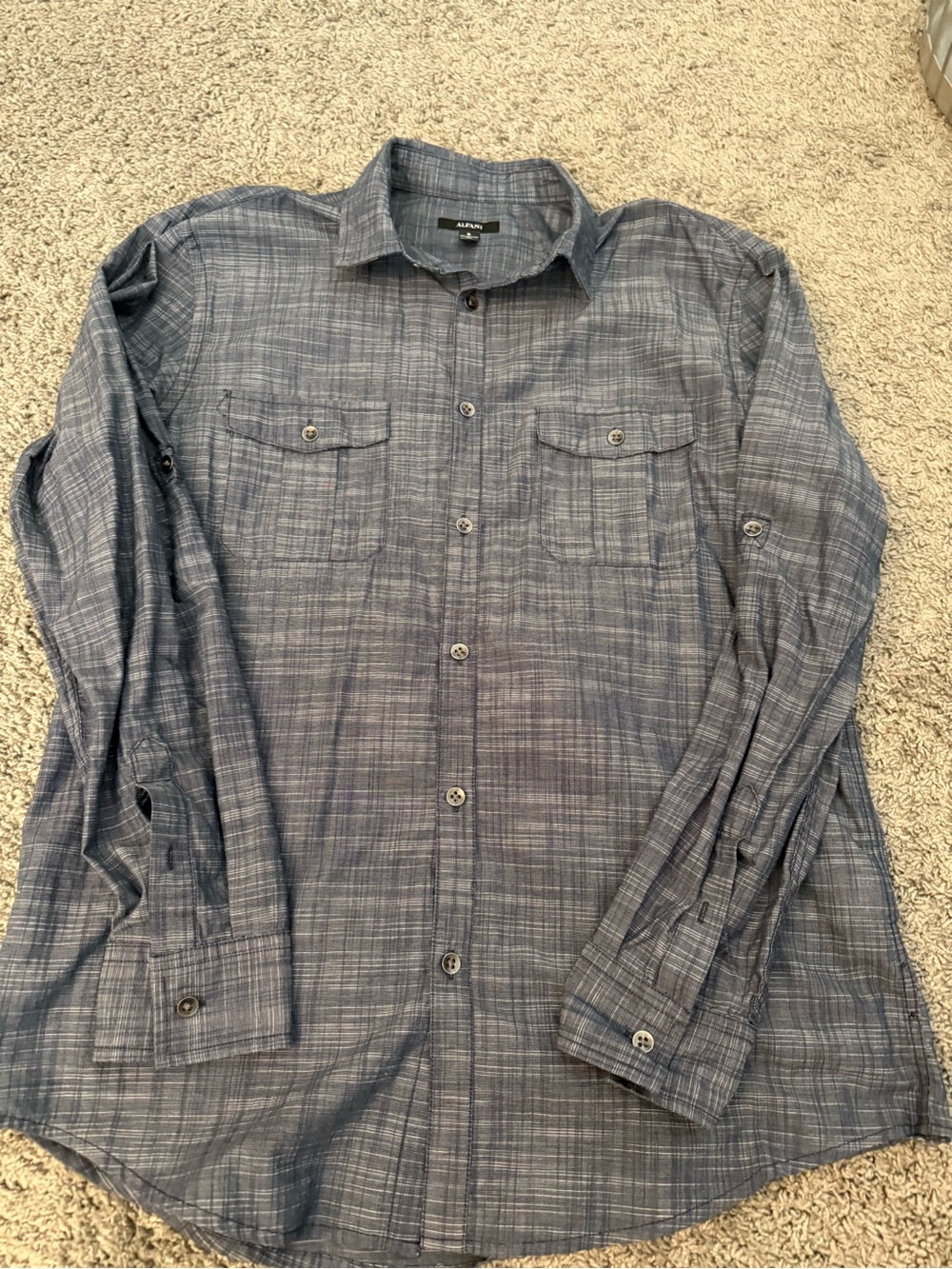 Alfani Dark Blue Chambray Casual Button-Down Shirt